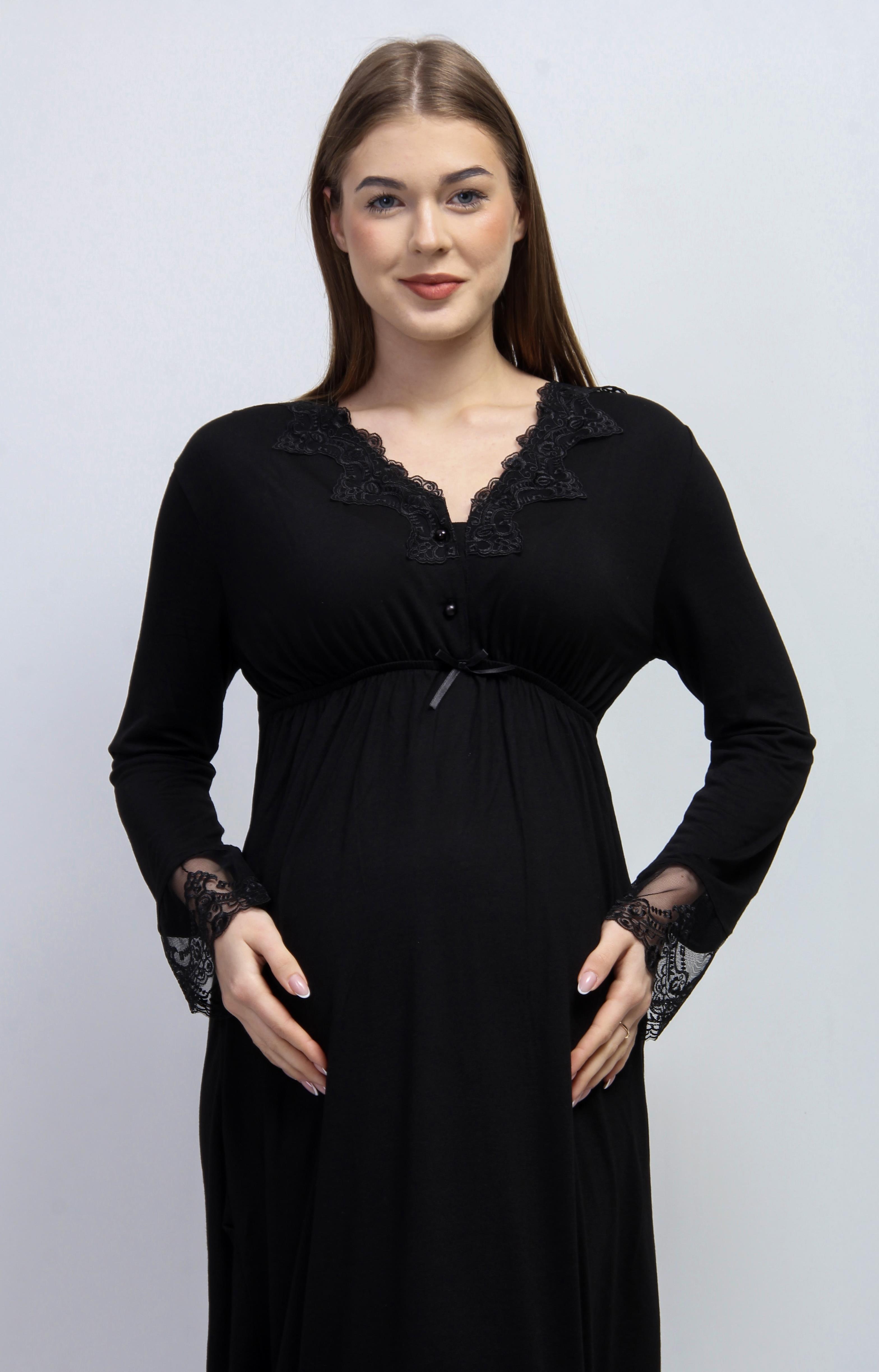 Effortt 28093 Siyah Dantelli Lohusa Gecelik