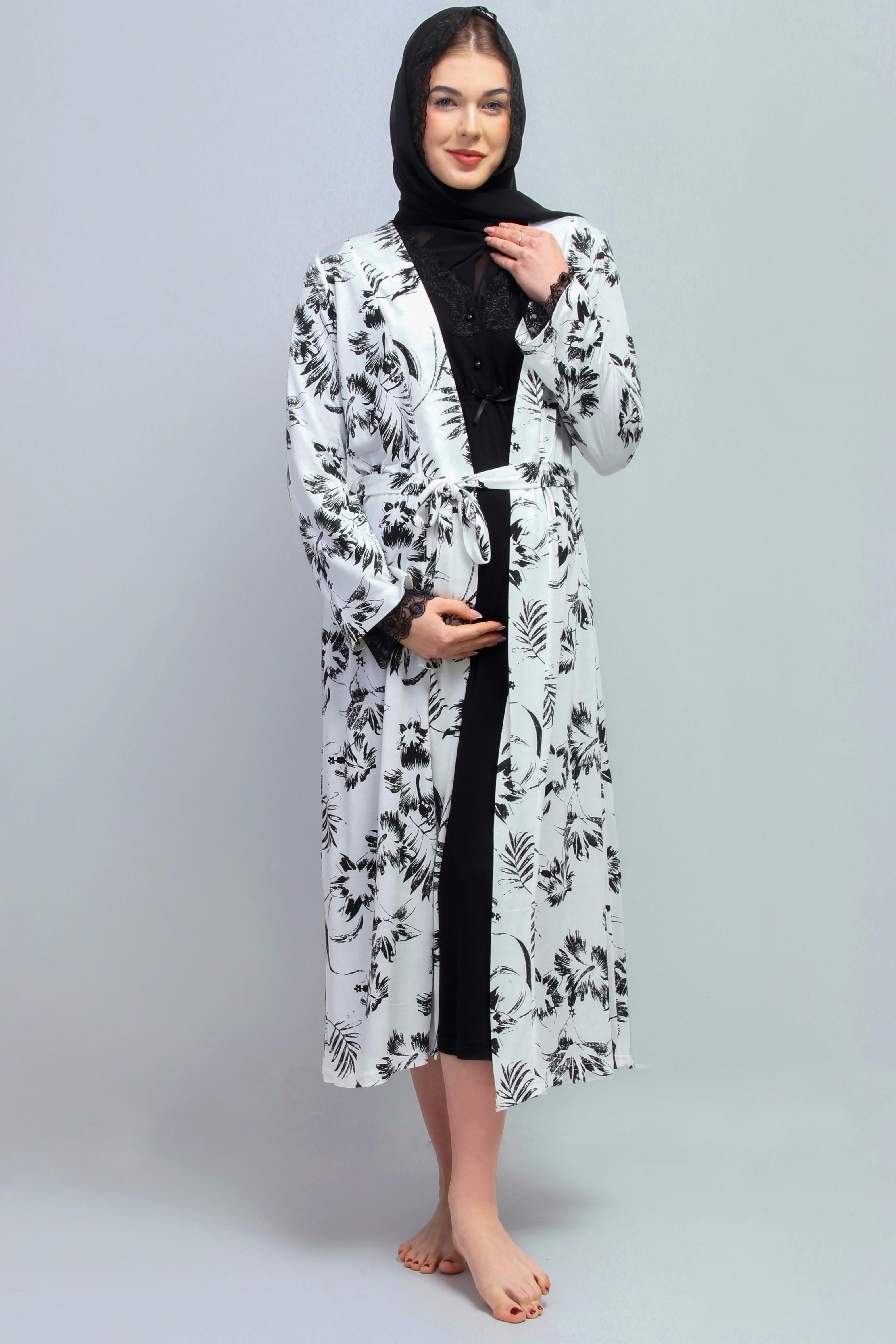 Effortt 28095 Siyah Tesettürlü Sabahlıklı Lohusa Gecelik Takım