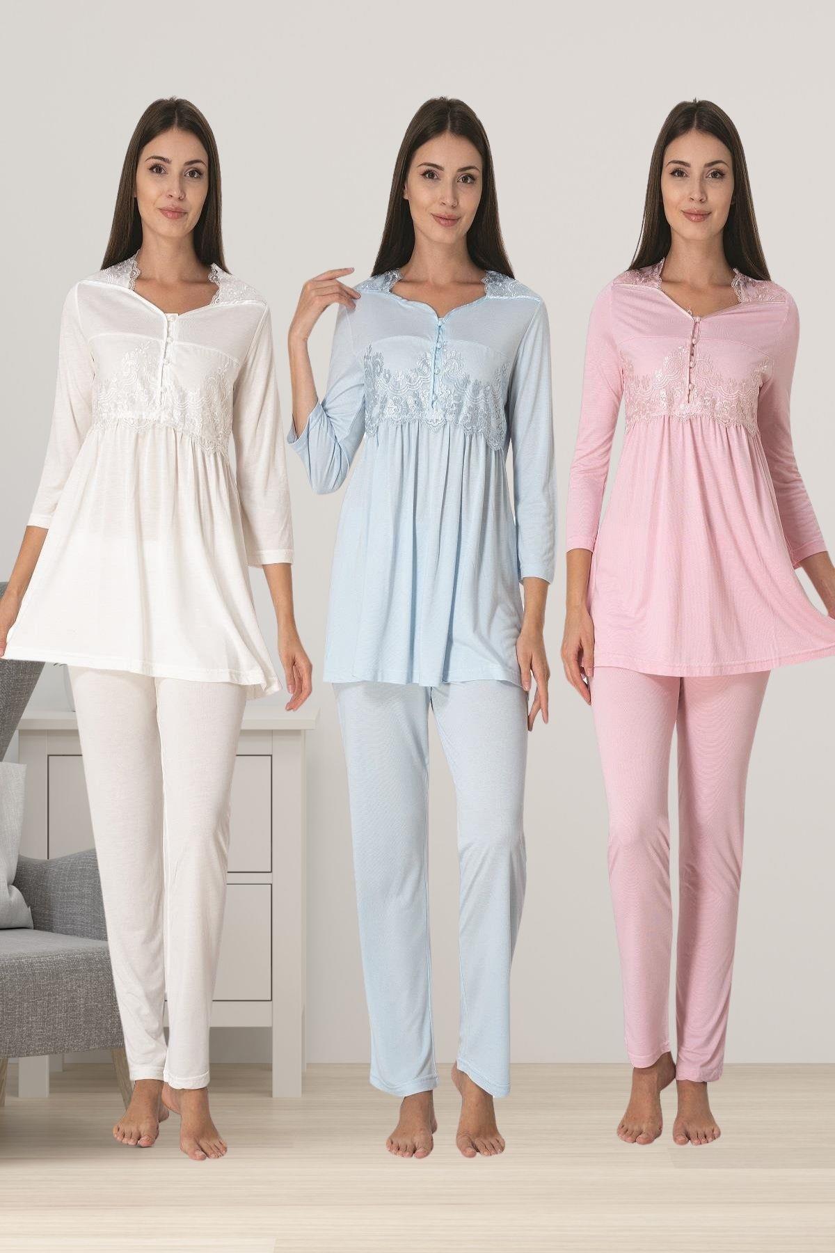 Effortt 3011 Dantelli Lohusa Pijama Takımı