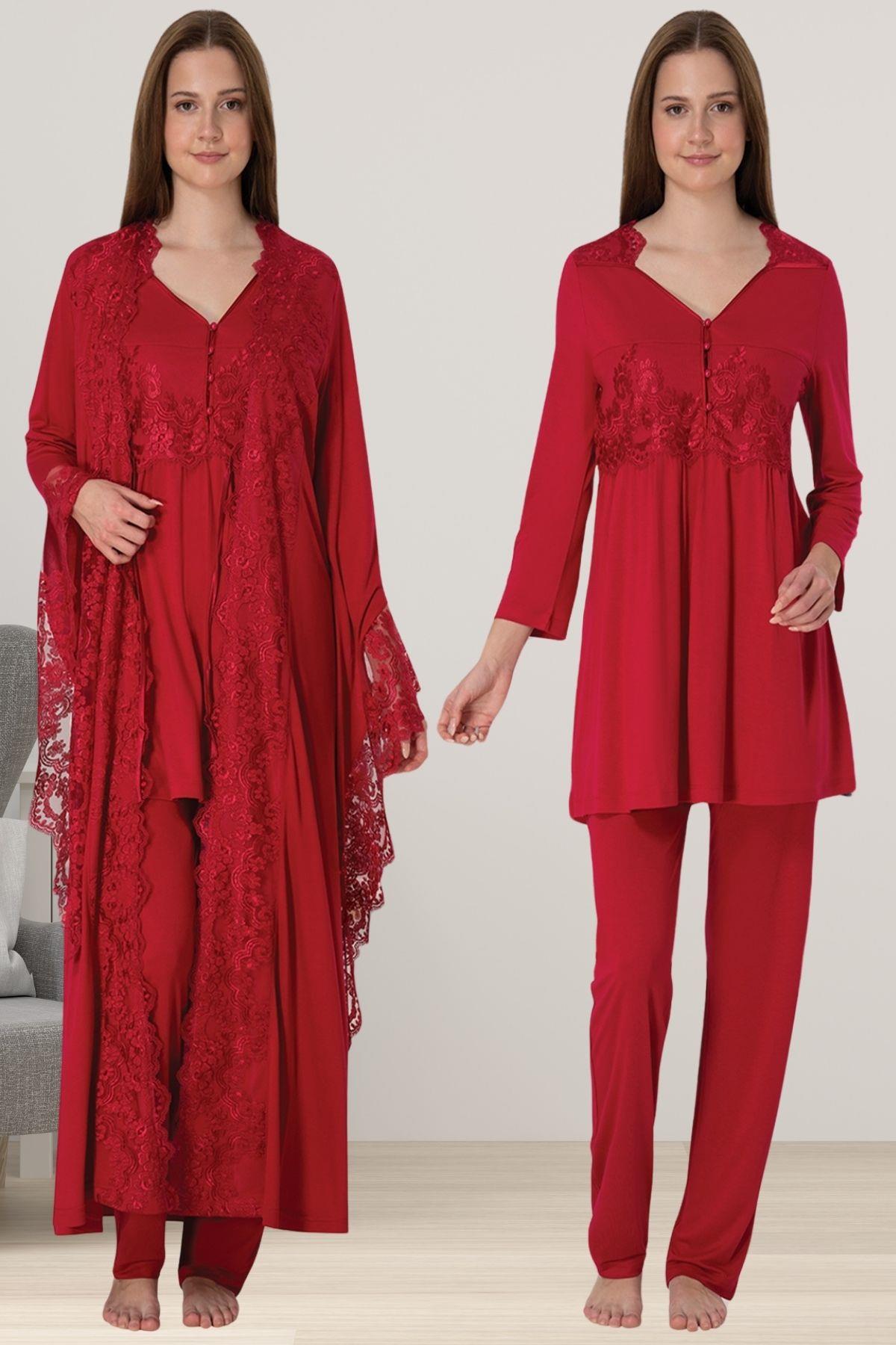 Effortt 3015 Vişne Sabahlıklı Lohusa Pijama Takımı