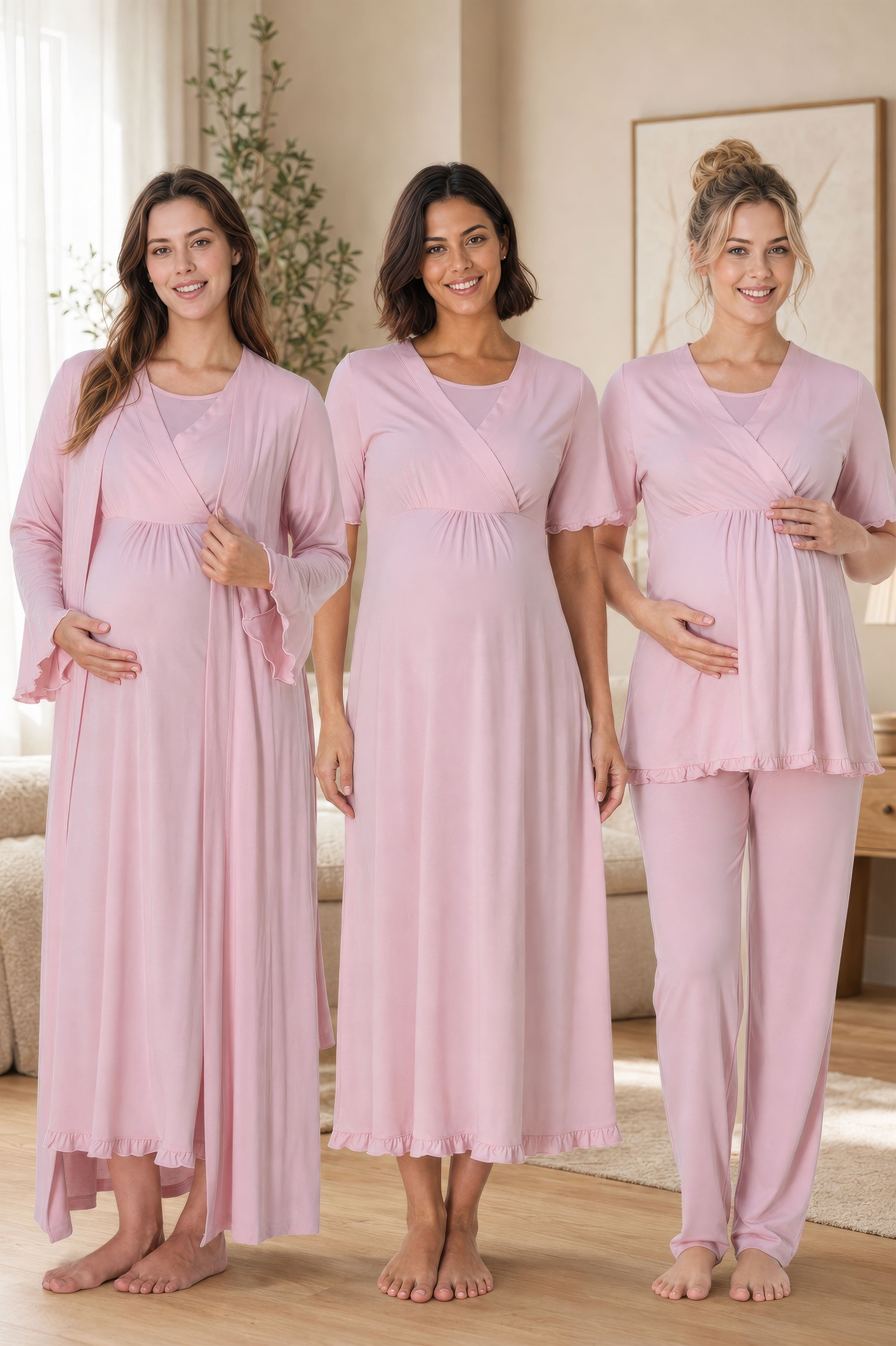 Effortt 3036 Pembe Konforlu Kesim Emzirme Özellikli Hamile Lohusa Set