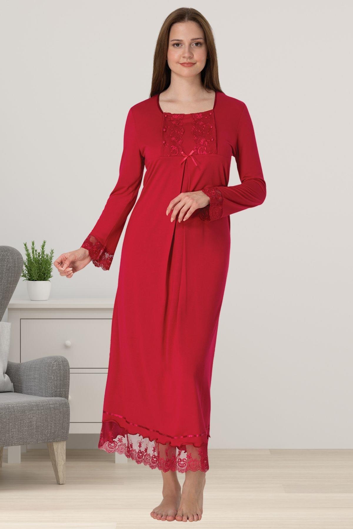 Effortt 3043 Vişne Dantelli Hamile Lohusa Gecelik