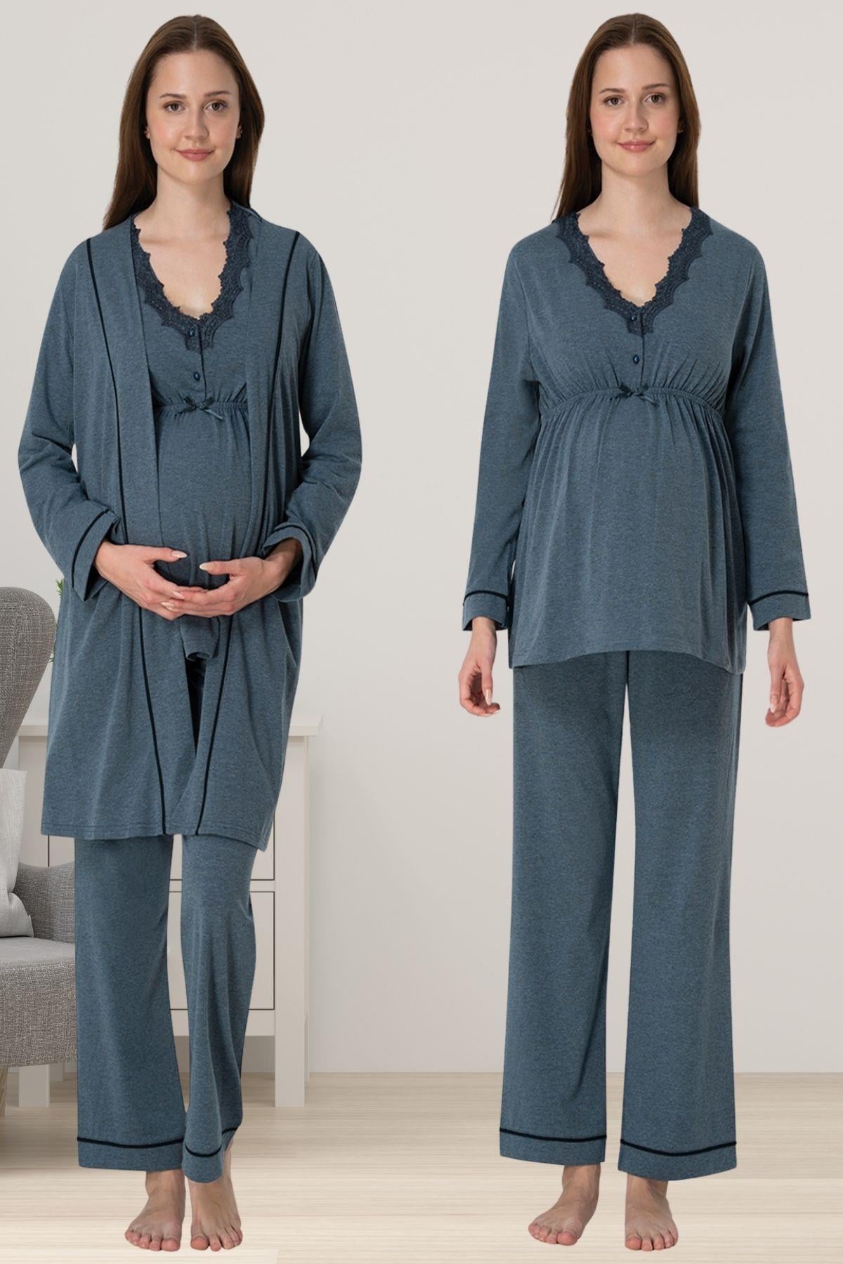 Effortt 3054 Antrasit Sabahlıklı Hamile Lohusa Pijama Takımı