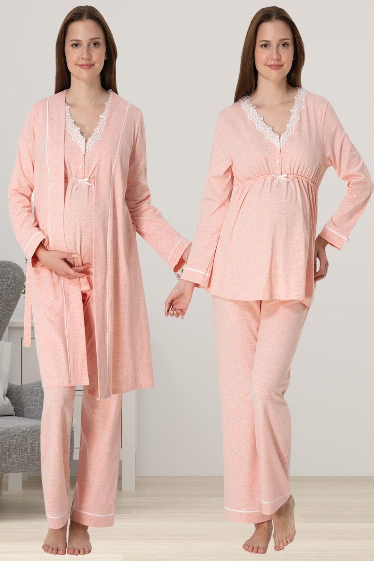 Effortt 3054 Somon Sabahlıklı Hamile Lohusa Pijama Takımı