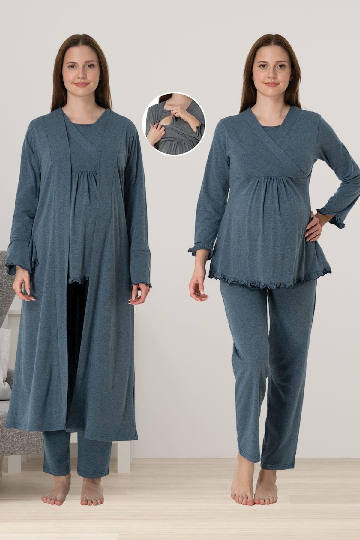 Effortt 4044 Antrasit Sabahlıklı Hamile Lohusa Pijama Takımı