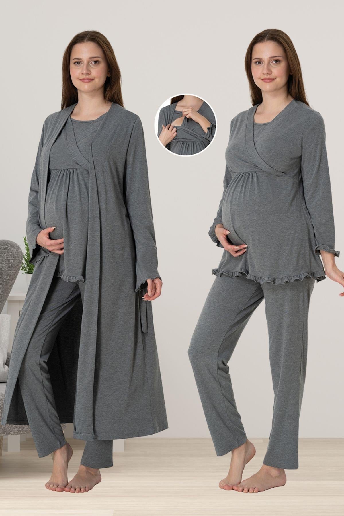 Effortt 4044 Füme Sabahlıklı Hamile Lohusa Pijama Takımı