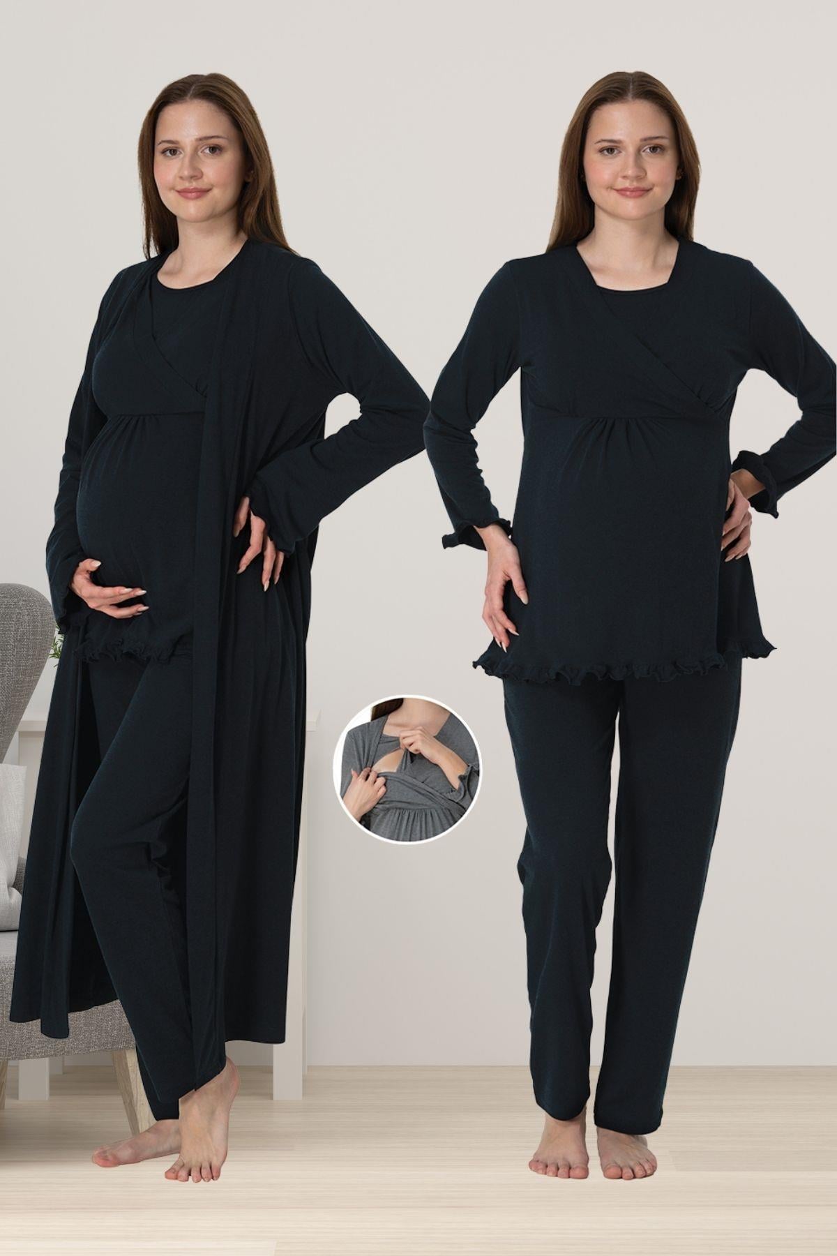Effortt 4044 Lacivert Sabahlıklı Hamile Lohusa Pijama Takımı