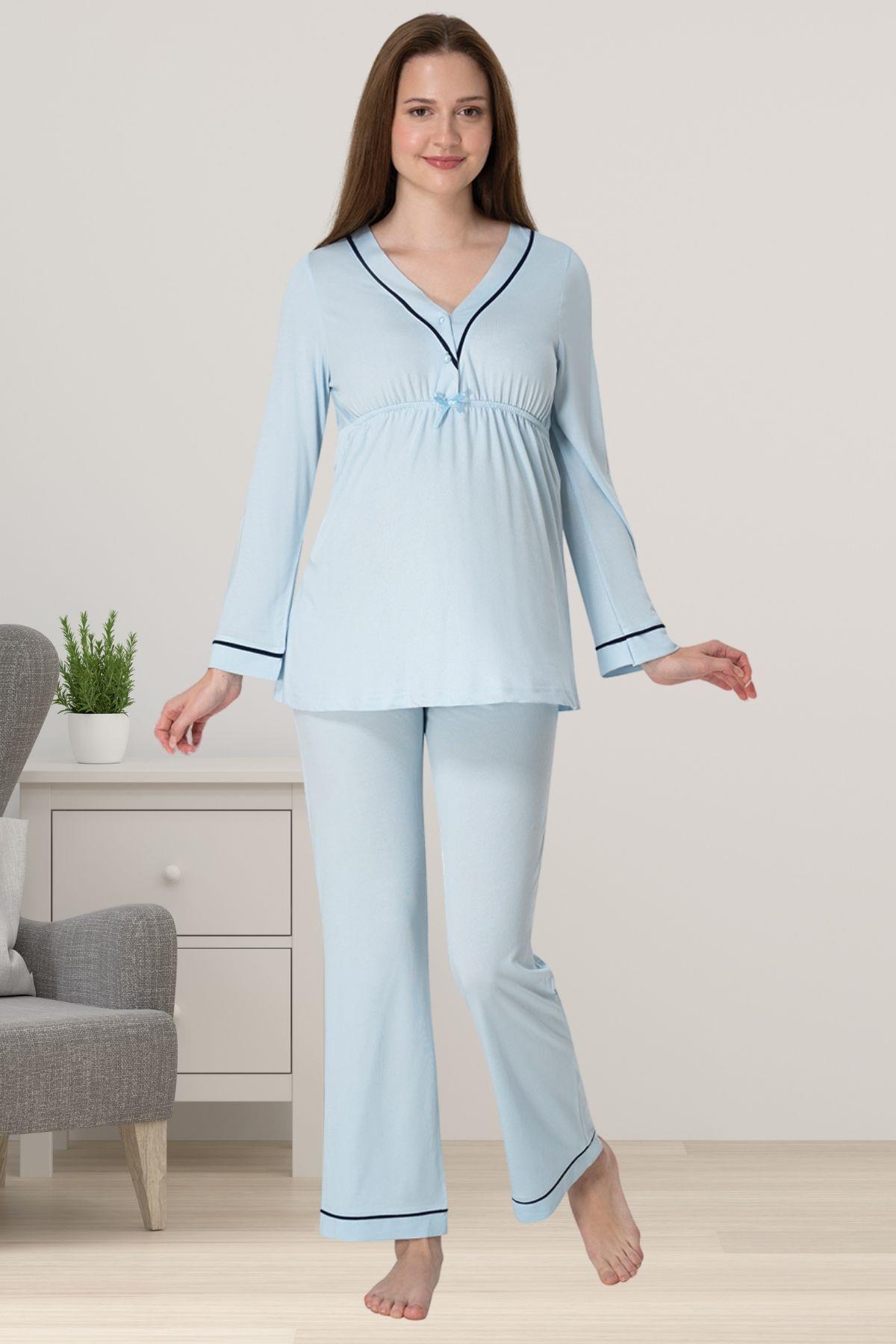 Effortt 4052 Mavi Hamile Lohusa Pijama Takımı