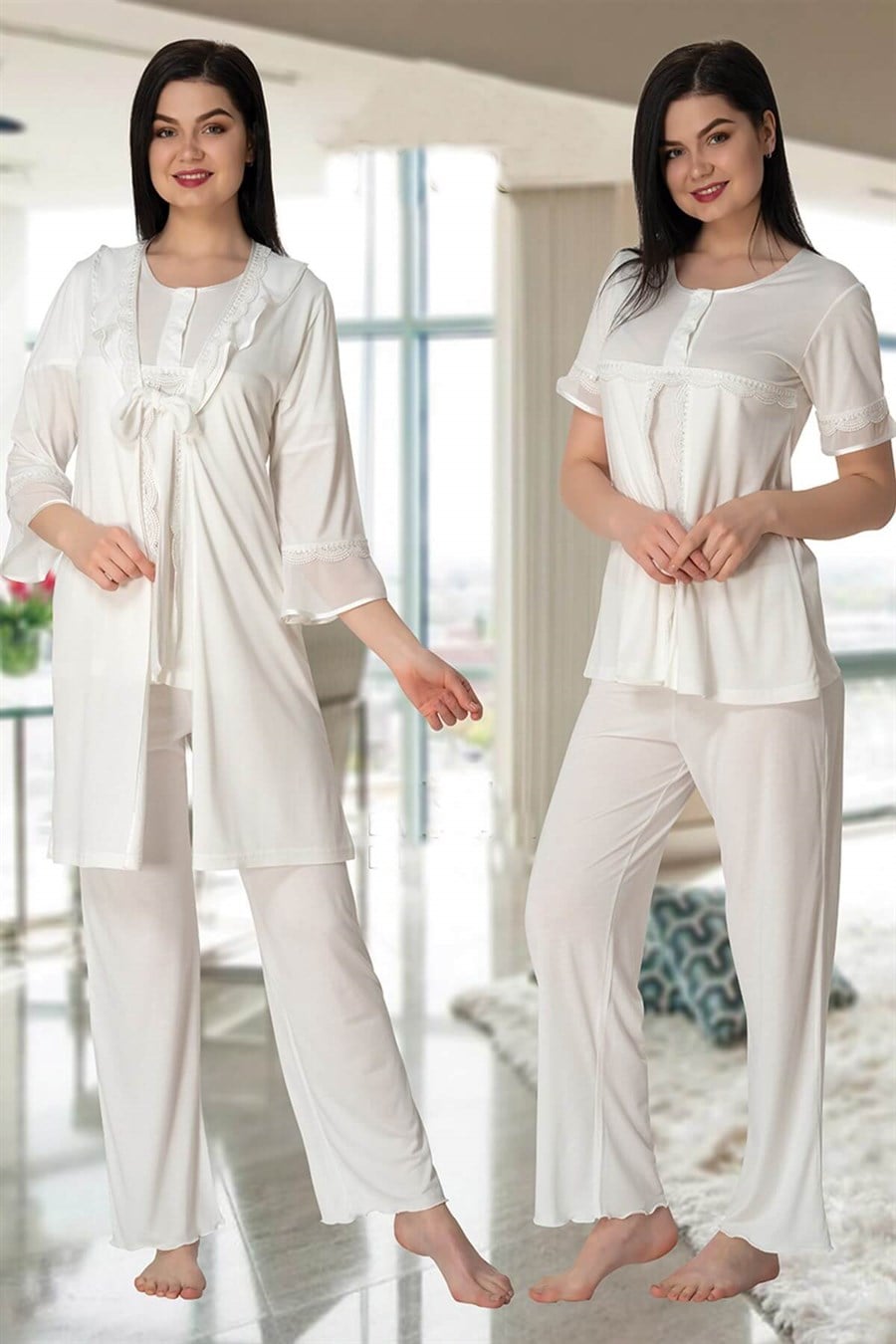 Effortt 4074 Ekru Sabahklıklı Lohusa Pijama Takımı