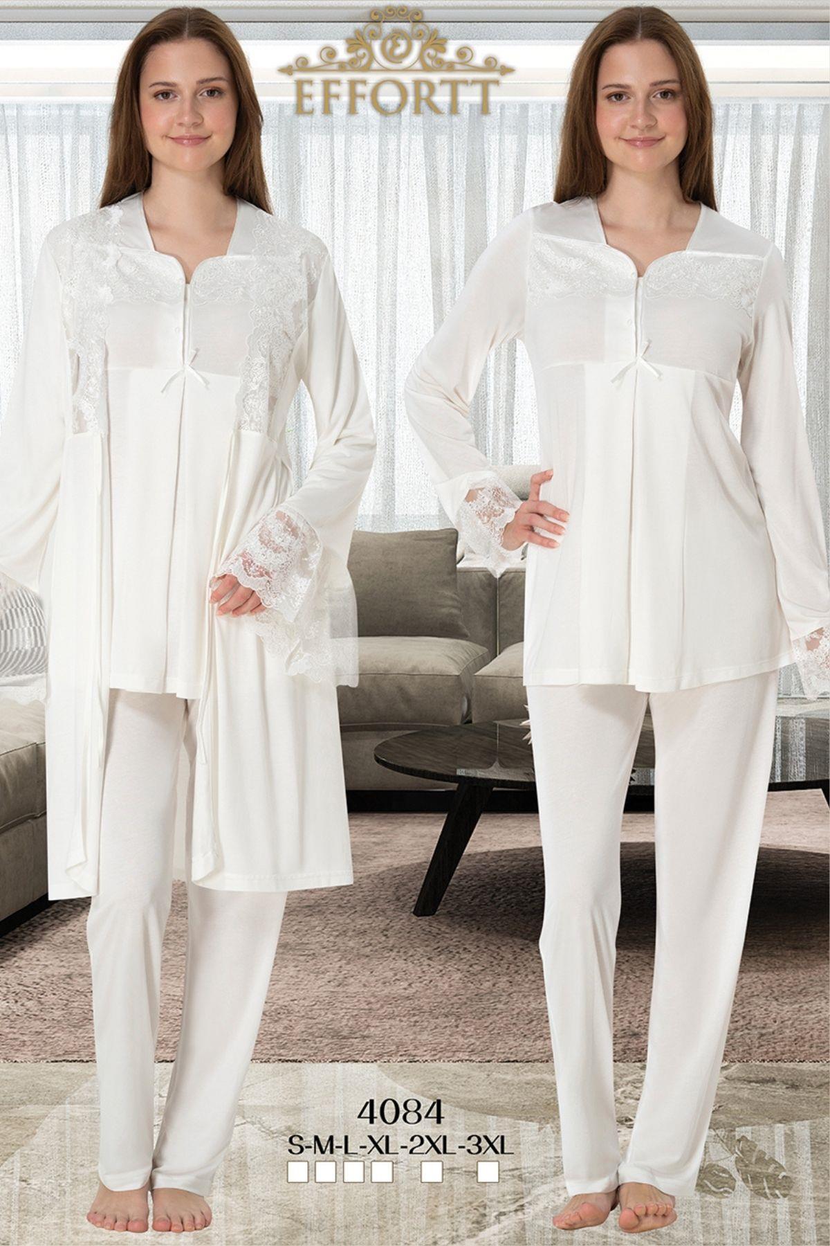 Effortt 4084 Ekru Sabahlıklı Hamile Lohusa Pijama Takımı