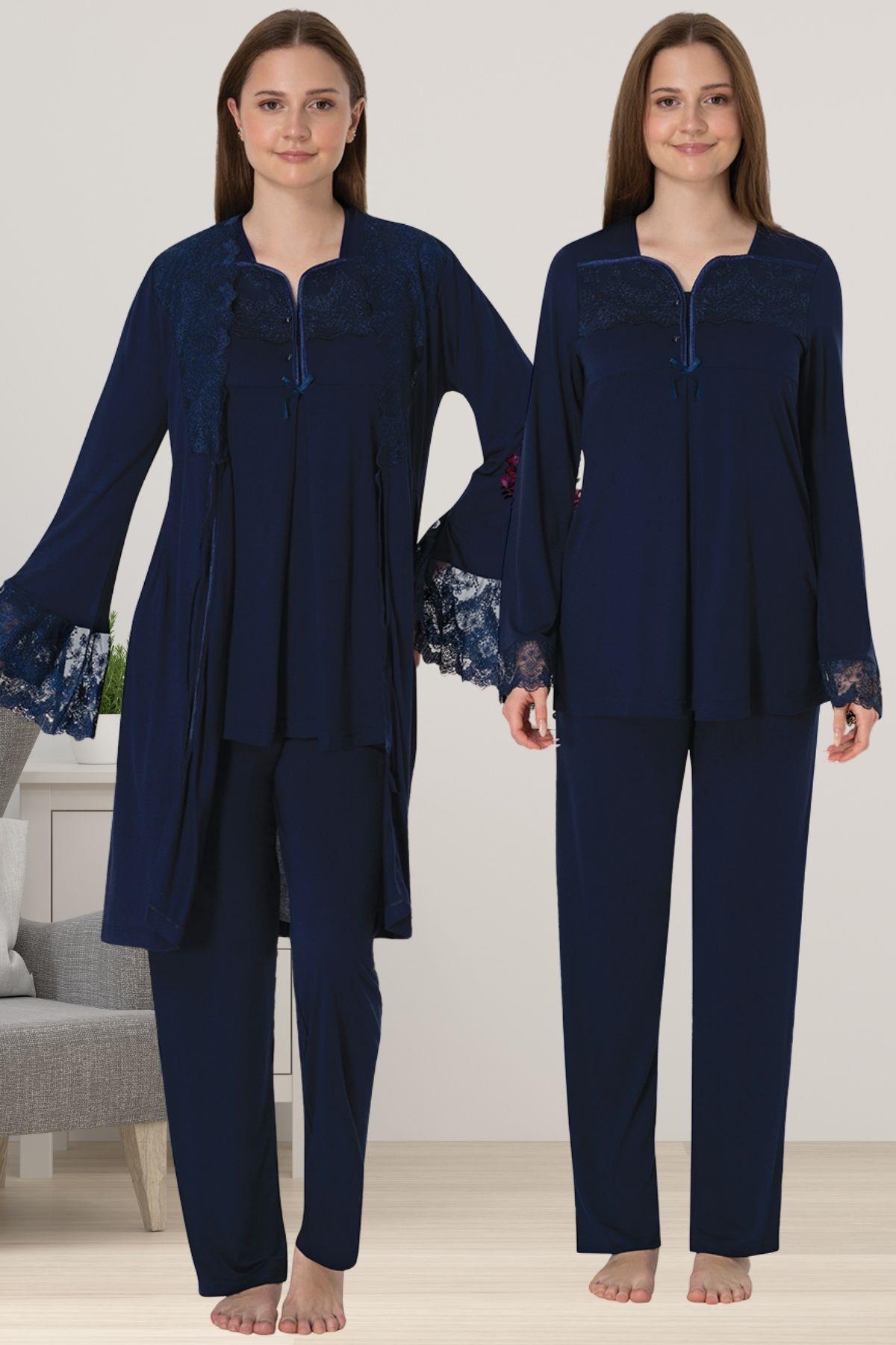 Effortt 4084 Lacivert Sabahlıklı Hamile Lohusa Pijama Takımı