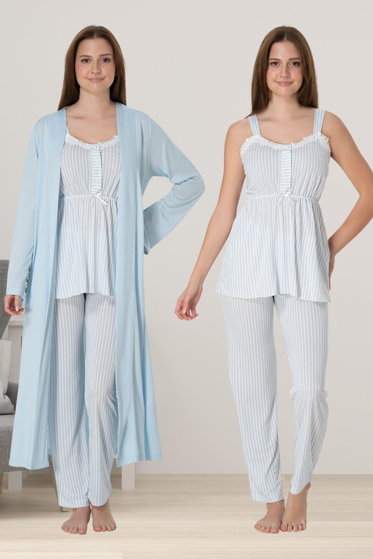 Effortt 4094 Mavi Sabahlıklı Hamile Lohusa Pijama Takımı