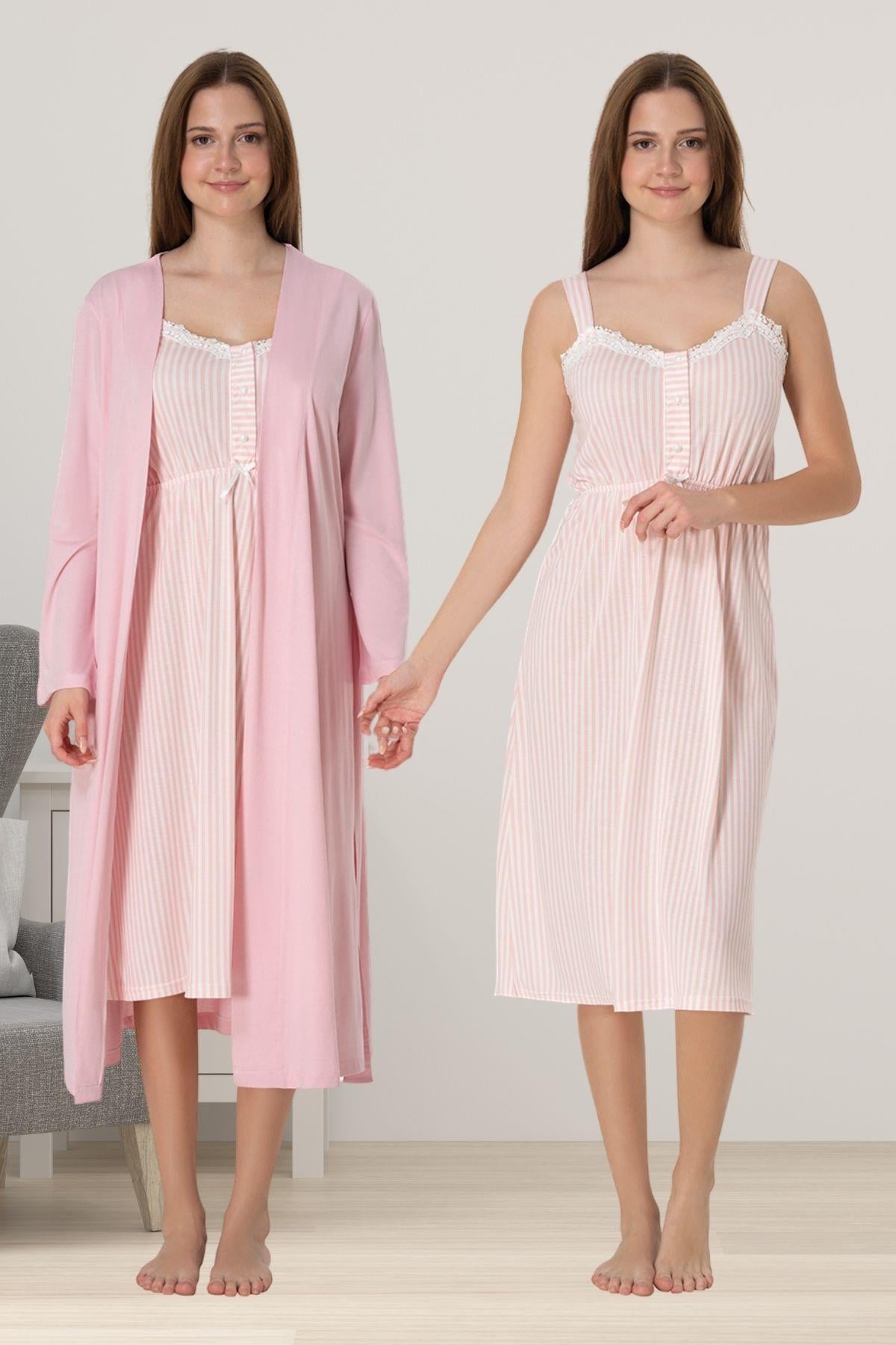 Effortt 4095 Pembe Sabahlıklı Hamile Lohusa Gecelik Takım