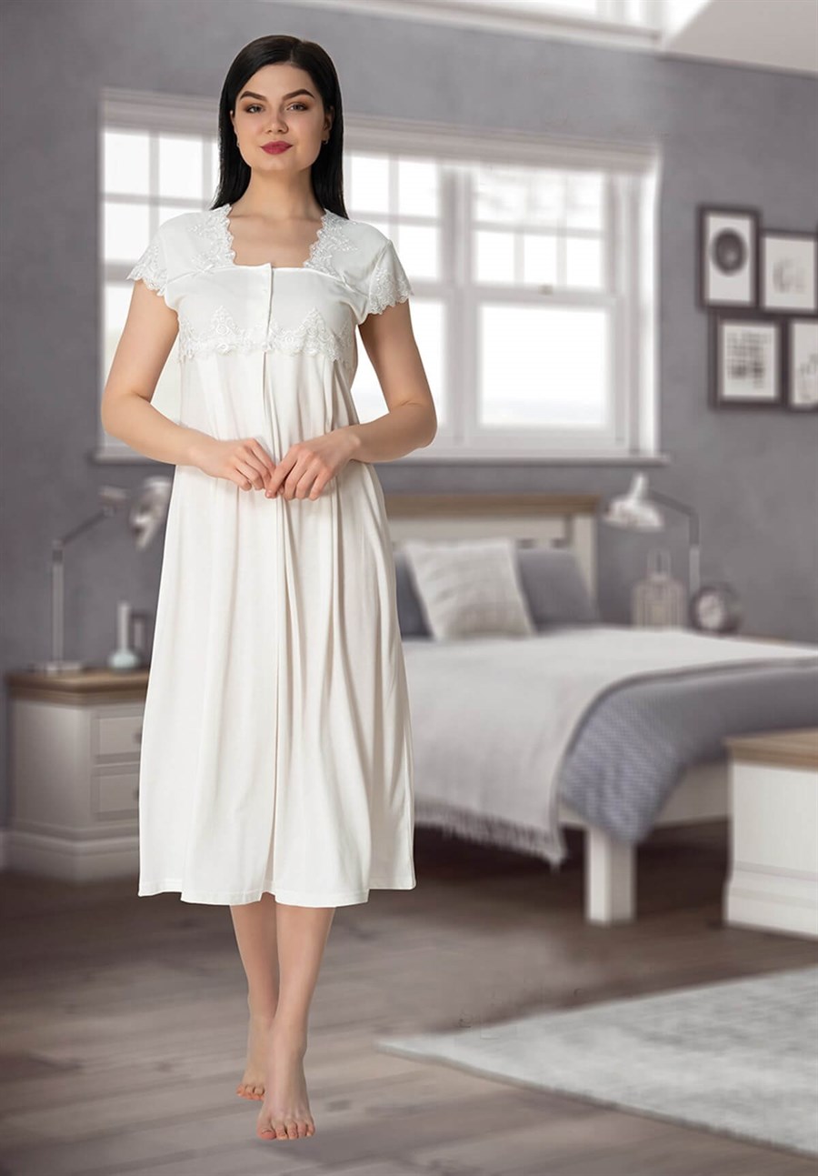 Effortt 5013 Ekru Dantelli Lohusa Gecelik