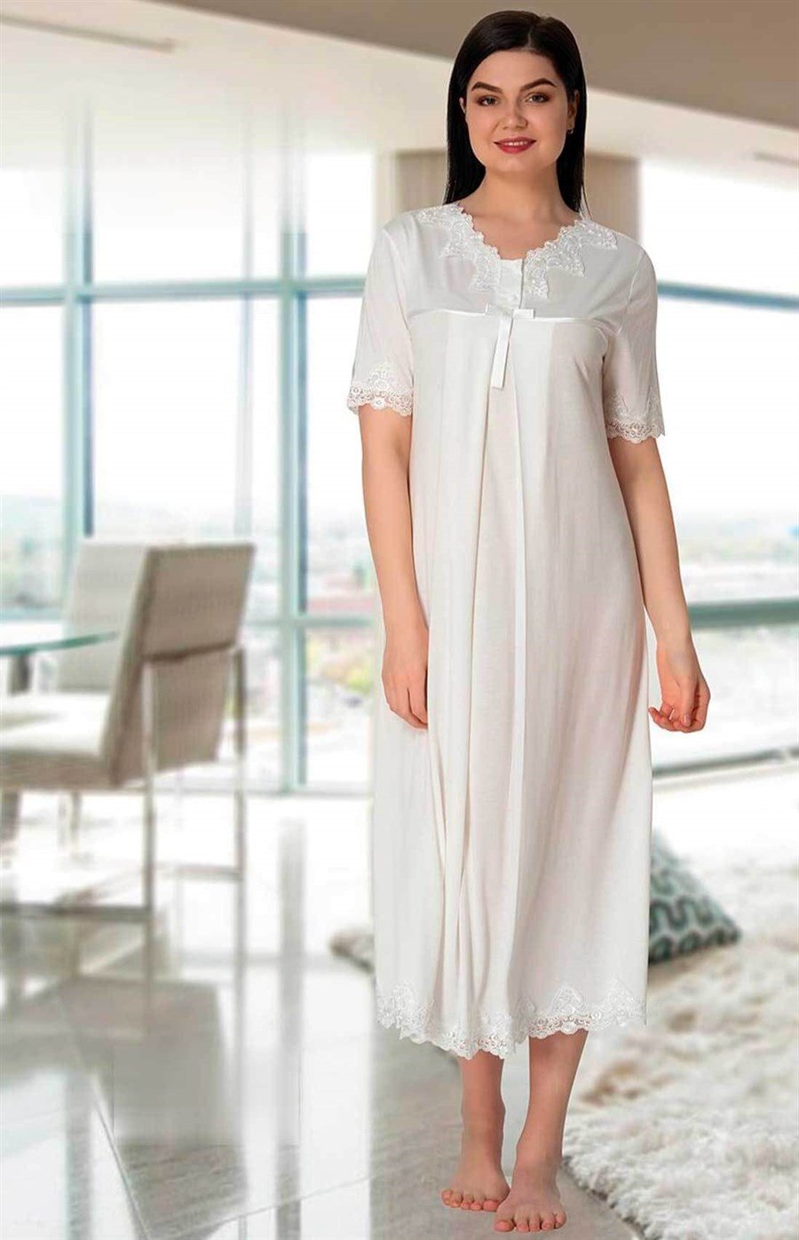 Effortt 5033 Ekru Dantelli Lohusa Gecelik