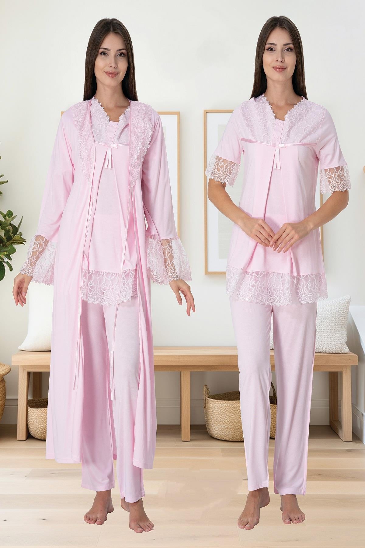 Effortt 5044 Pembe Sabahlıklı Lohusa Pijama Takımı