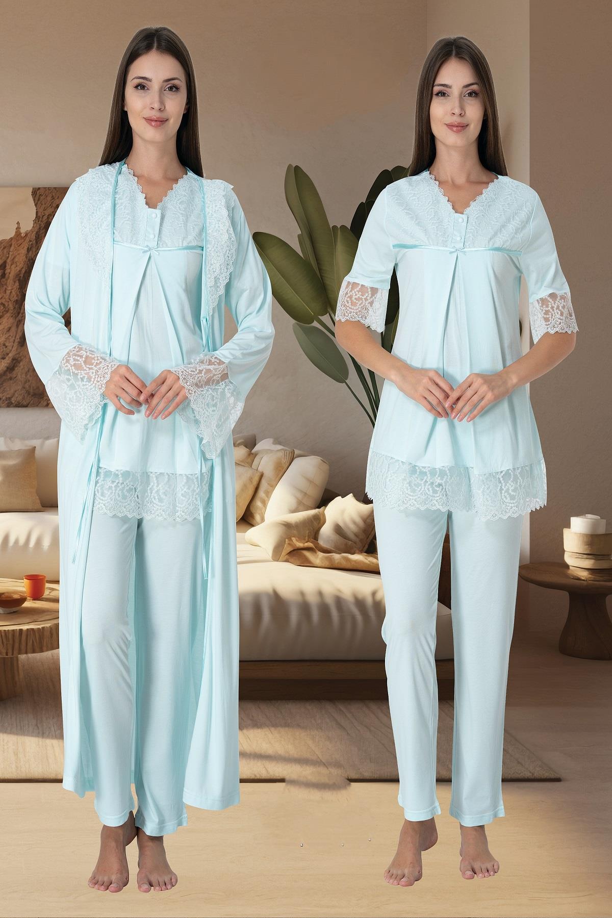 Effortt 5044 Turkuaz Sabahlıklı Lohusa Pijama Takımı