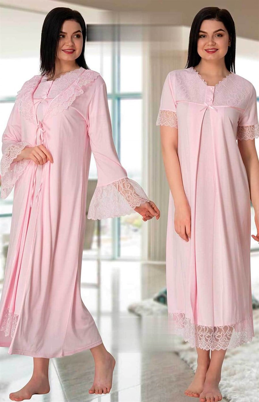 Effortt 5045 Pembe Sabahlıklı Lohusa Gecelik Takım