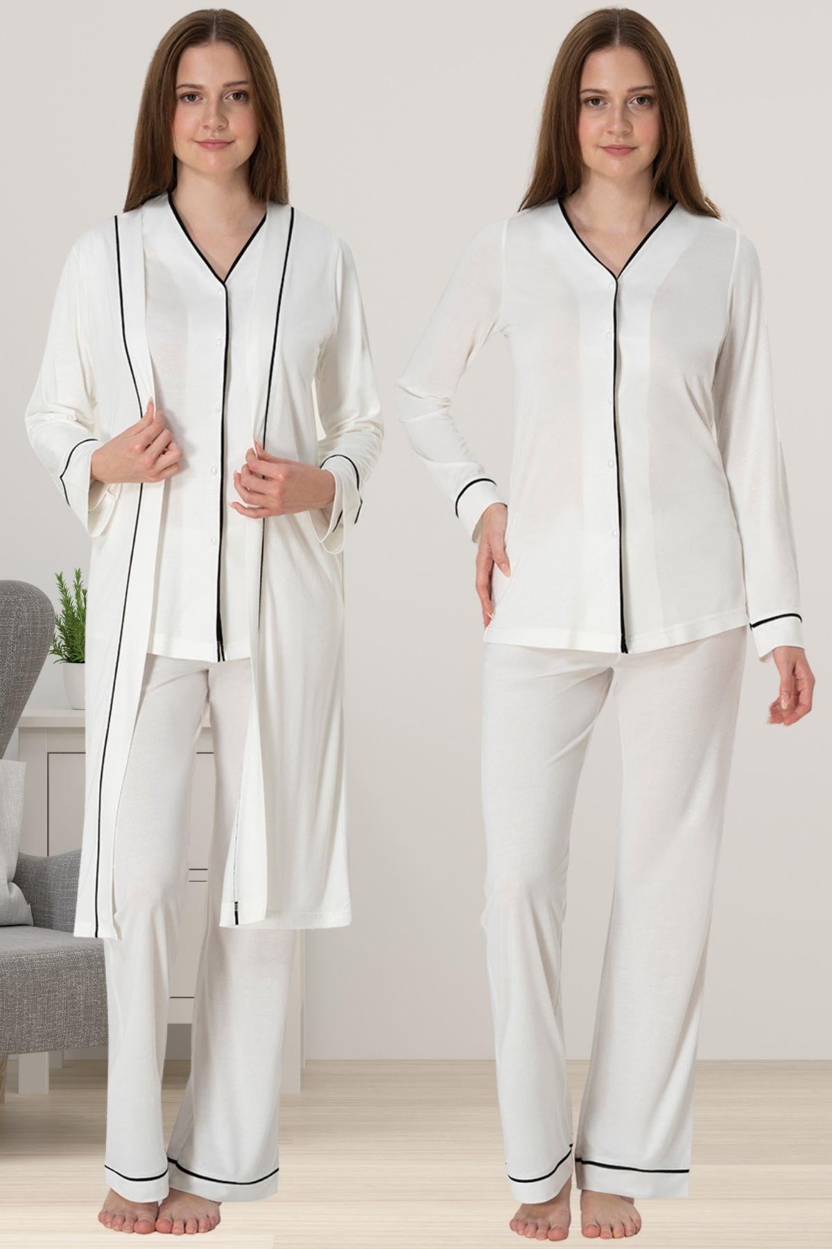 Effortt 5074 Ekru Sabahlıklı Hamile Lohusa Pijama Takımı