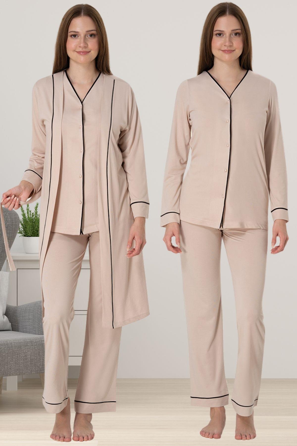 Effortt 5074 Kahverengi Sabahlıklı Hamile Lohusa Pijama Takımı