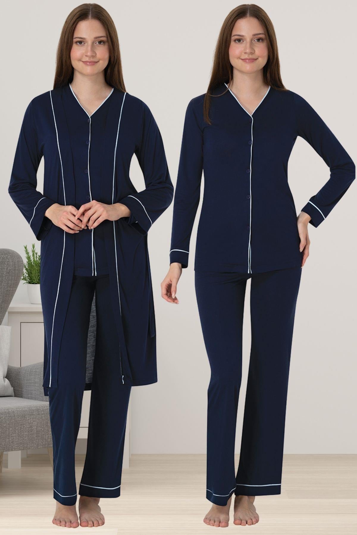 Effortt 5074 Lacivert Sabahlıklı Hamile Lohusa Pijama Takımı