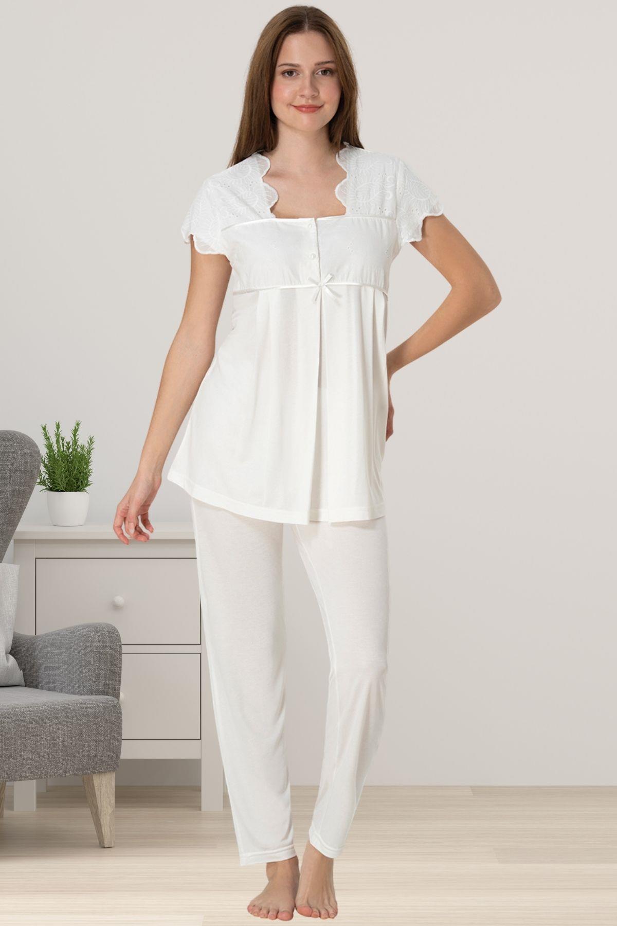 Effortt 5082 Ekru Hamile Lohusa Pijama Takımı