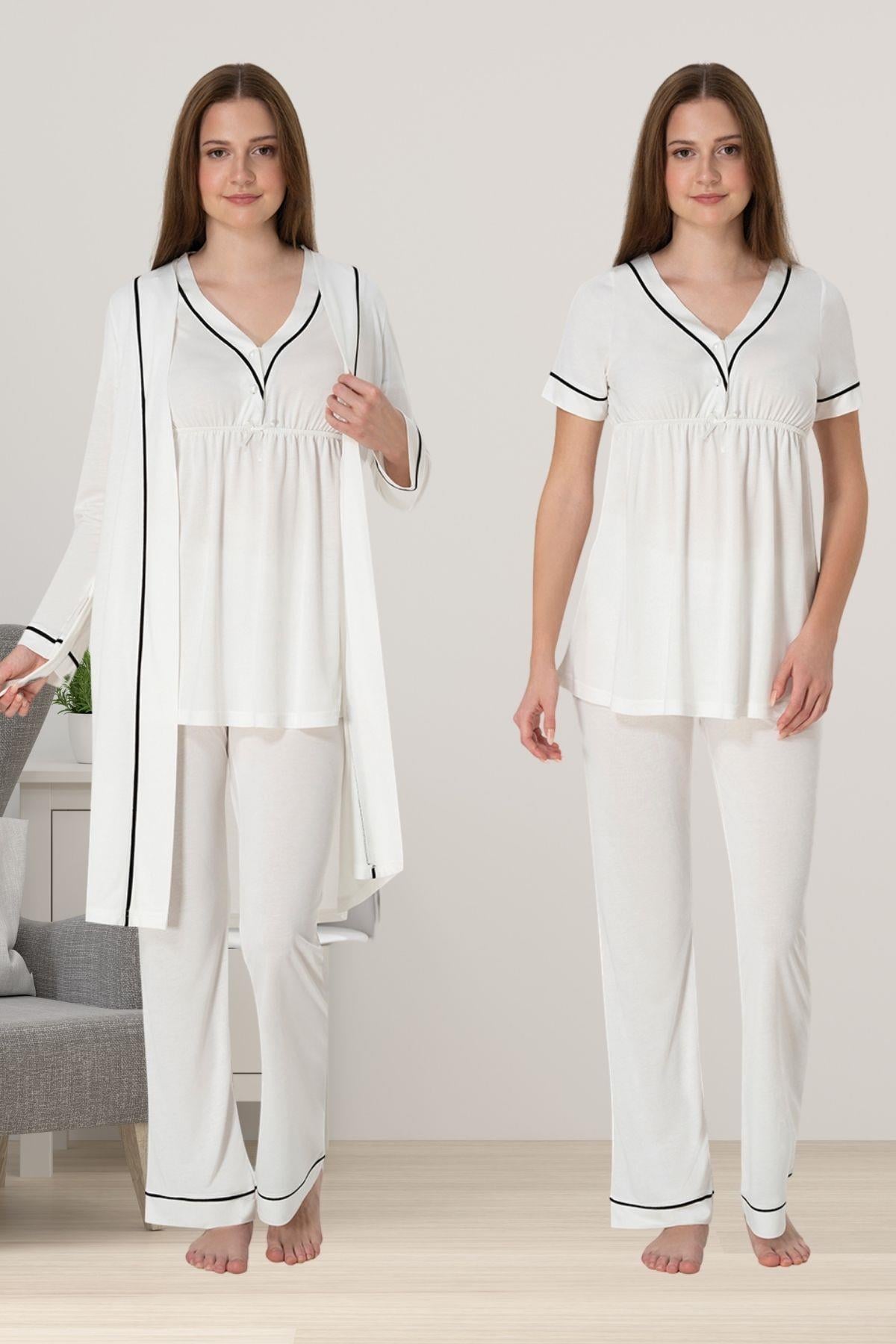 Effortt 5094 Ekru Sabahlıklı Hamile Lohusa Pijama Takımı