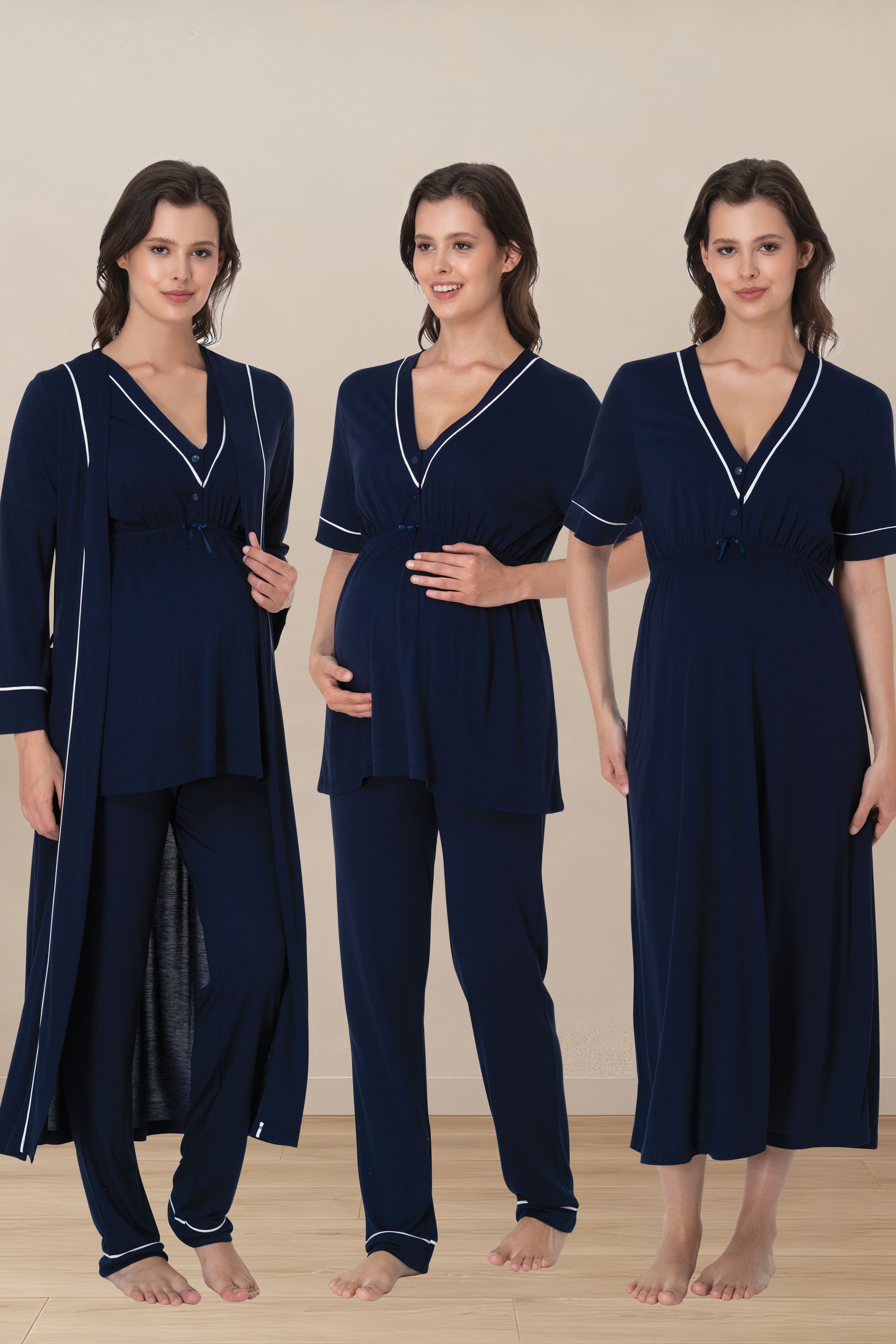 Effortt 5096 Lacivert Hamilelik ve Lohusalık Dönemi Pamuklu Set 4 Parça