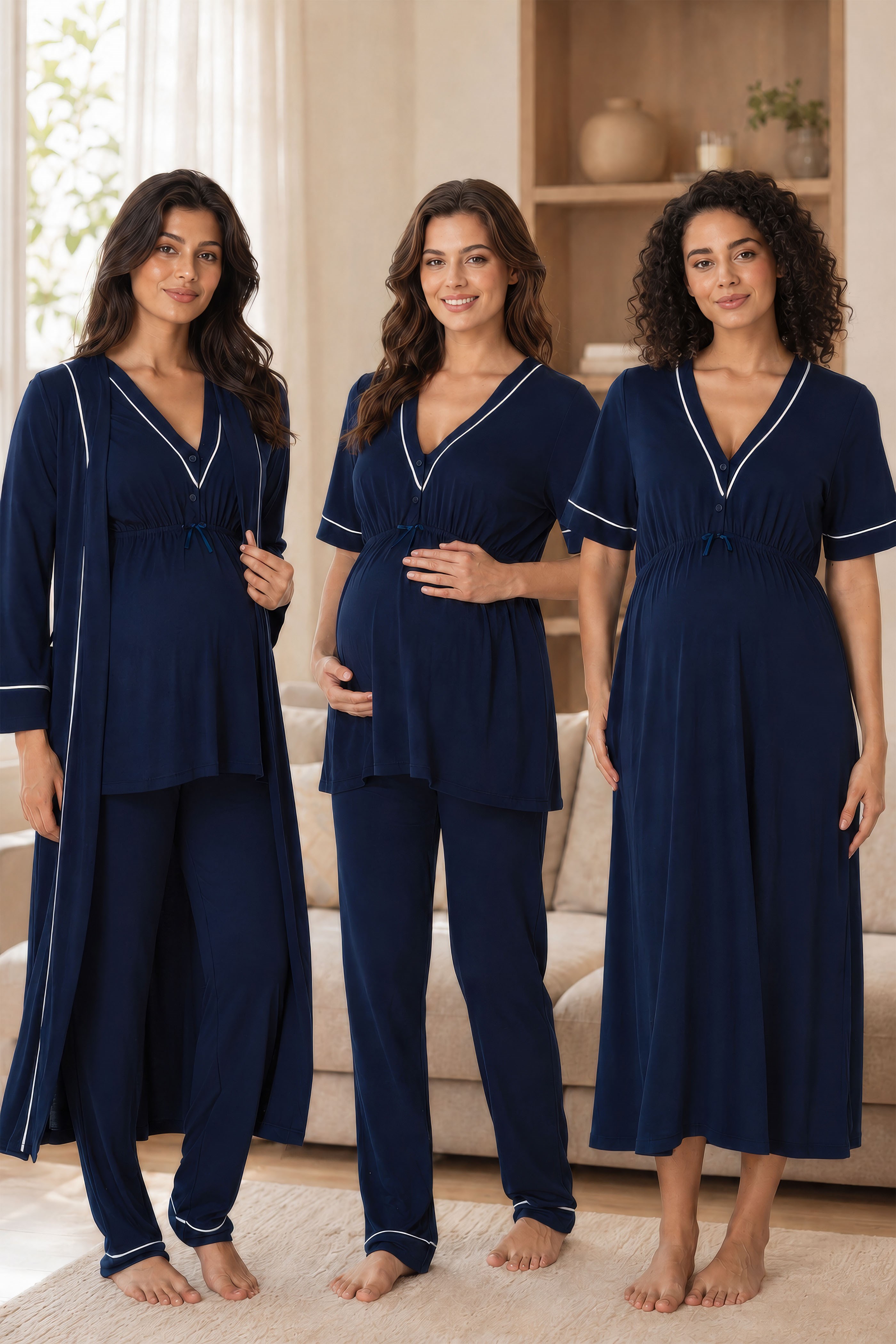 Effortt 5096 Lacivert Hamilelik ve Lohusalık Dönemi Pamuklu Set 4 Parça