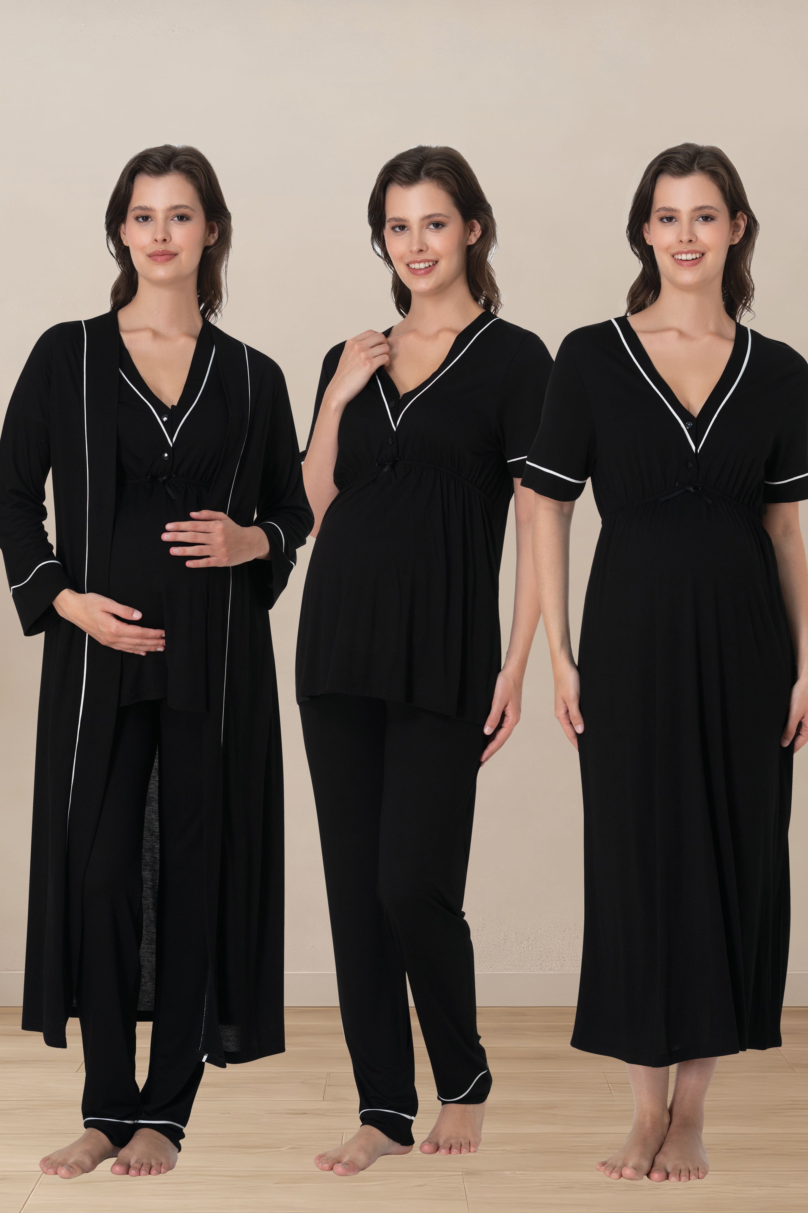 Effortt 5096 Siyah Hamilelik ve Lohusalık Dönemi Pamuklu Set 4 Parça