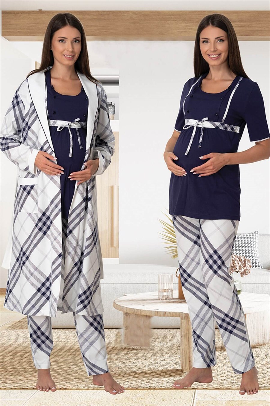 Effortt 6024 Lacivert Sabahlıklı Lohusa Pijama Takımı