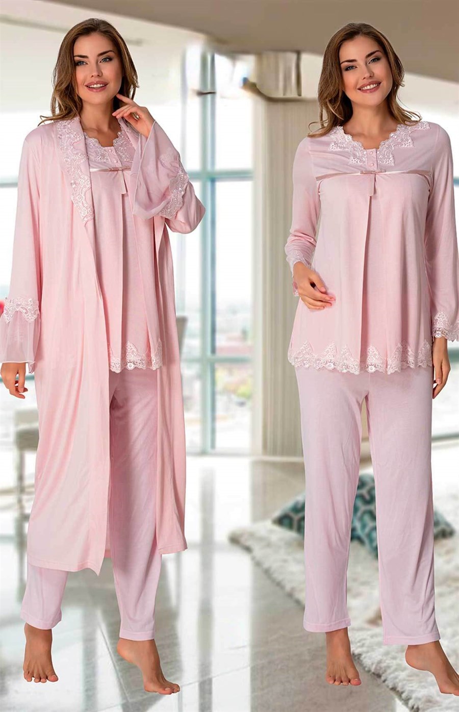 Effortt 7034 Pembe Sabahlıklı Lohusa Pijama Takımı