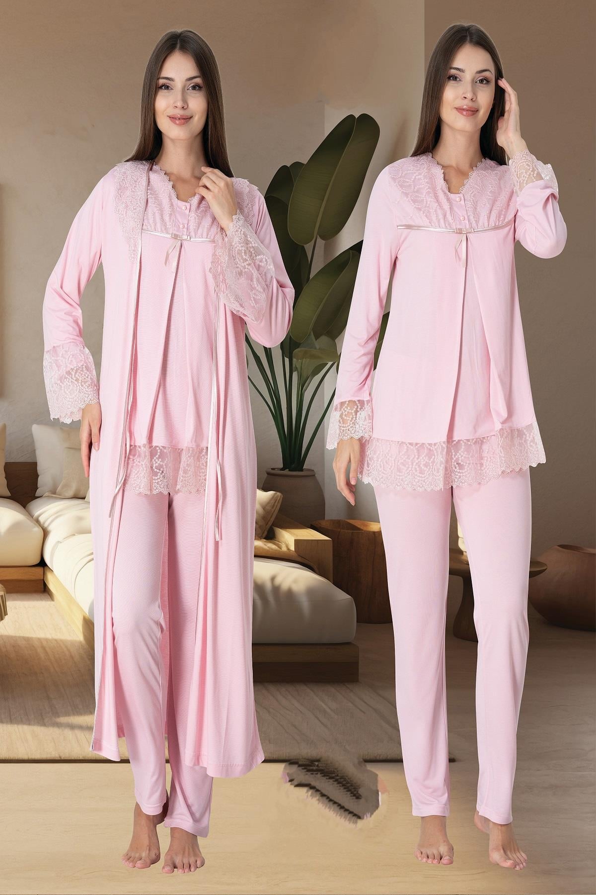 Effortt 7044 Pembe Sabahlıklı Lohusa Pijama Takımı