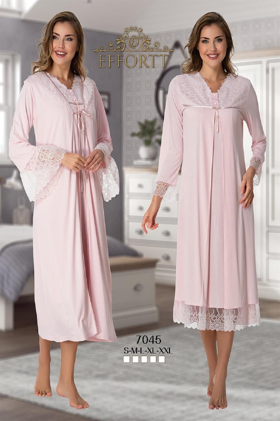 Effortt 7045 Pembe Sabahlıklı Lohusa Gecelik Takım