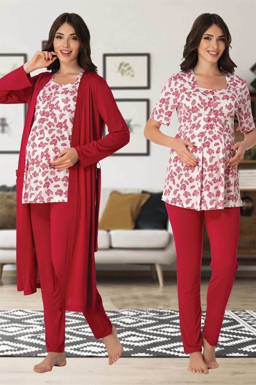 Effortt 8014 Fuşya Sabahlıklı Lohusa Pijama Takımı
