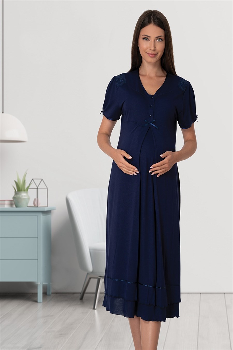 Effortt 8023 Lacivert Dantelli Lohusa Gecelik