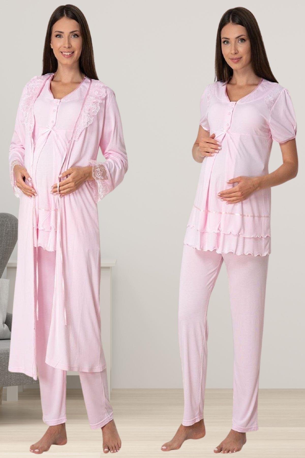 Effortt 8024 Pembe Sabahlıklı Lohusa Pijama Takımı