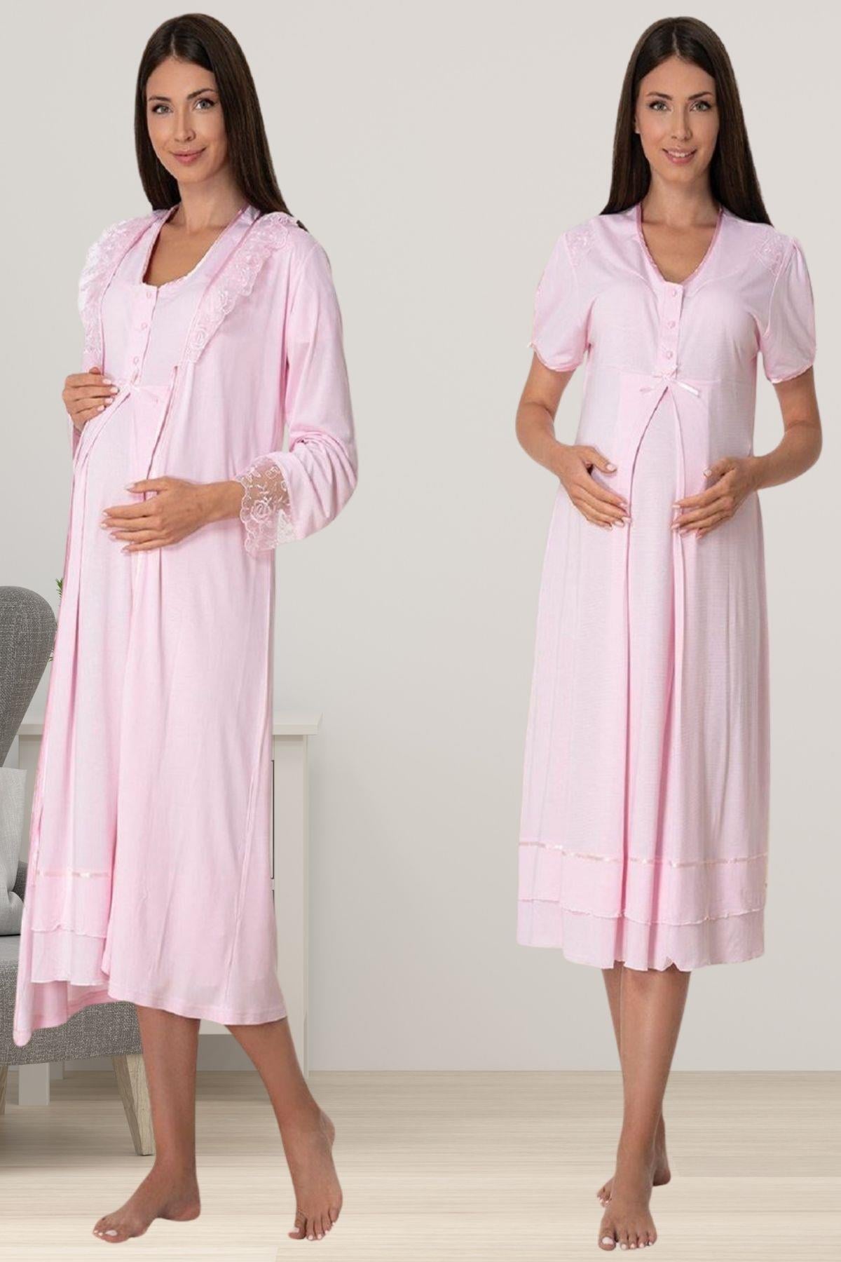 Effortt 8025 Pembe Sabahlıklı Lohusa Gecelik Takım