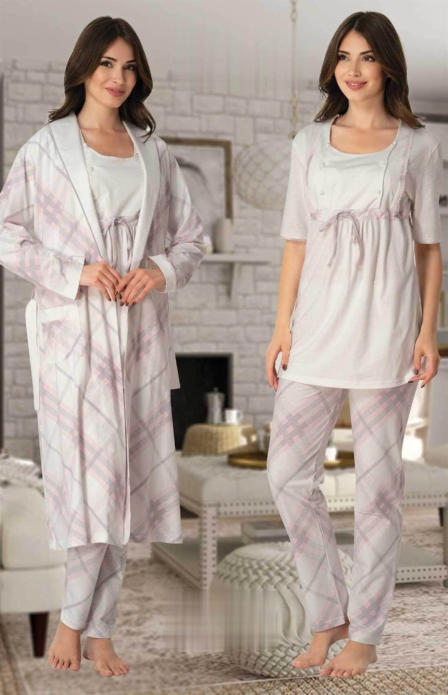 Effortt 8044 Pembe Sabahlıklı Lohusa Pijama Takımı