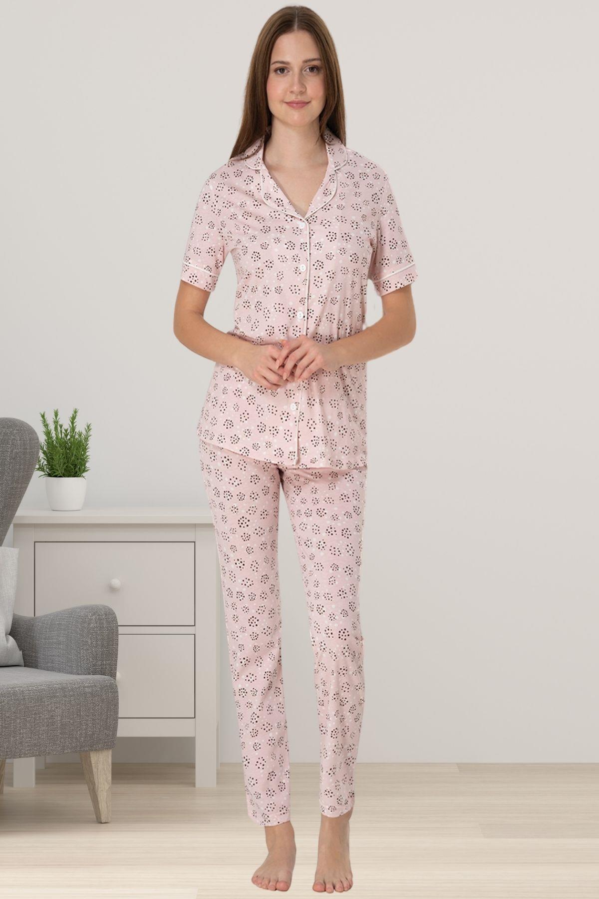 Effortt 8066 Pembe Önden Düğmeli Kadın Pijama Takımı