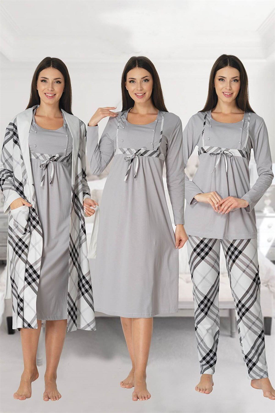 Effortt 8086 Gri Hamile Lohusa Set