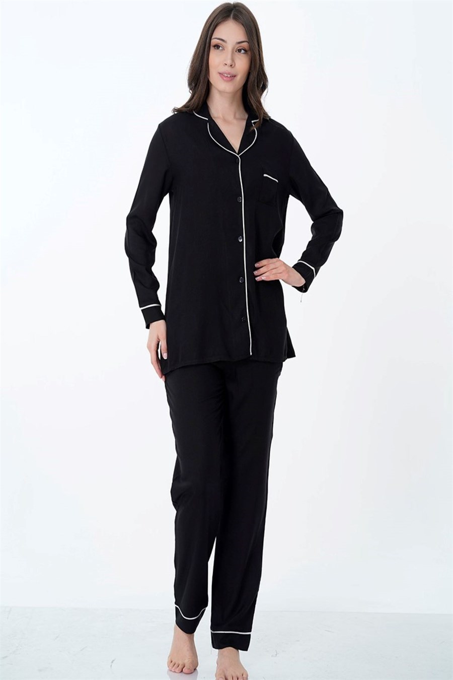 Effortt 8097 Siyah Önden Düğmeli Hamile Lohusa Pijama Takımı