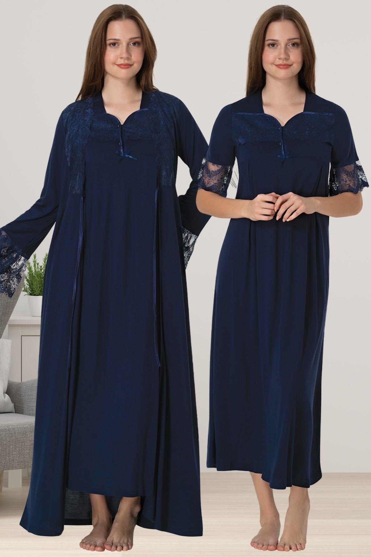 Effortt 9015 Lacivert Sabahlıklı Hamile Lohusa Gecelik Takım