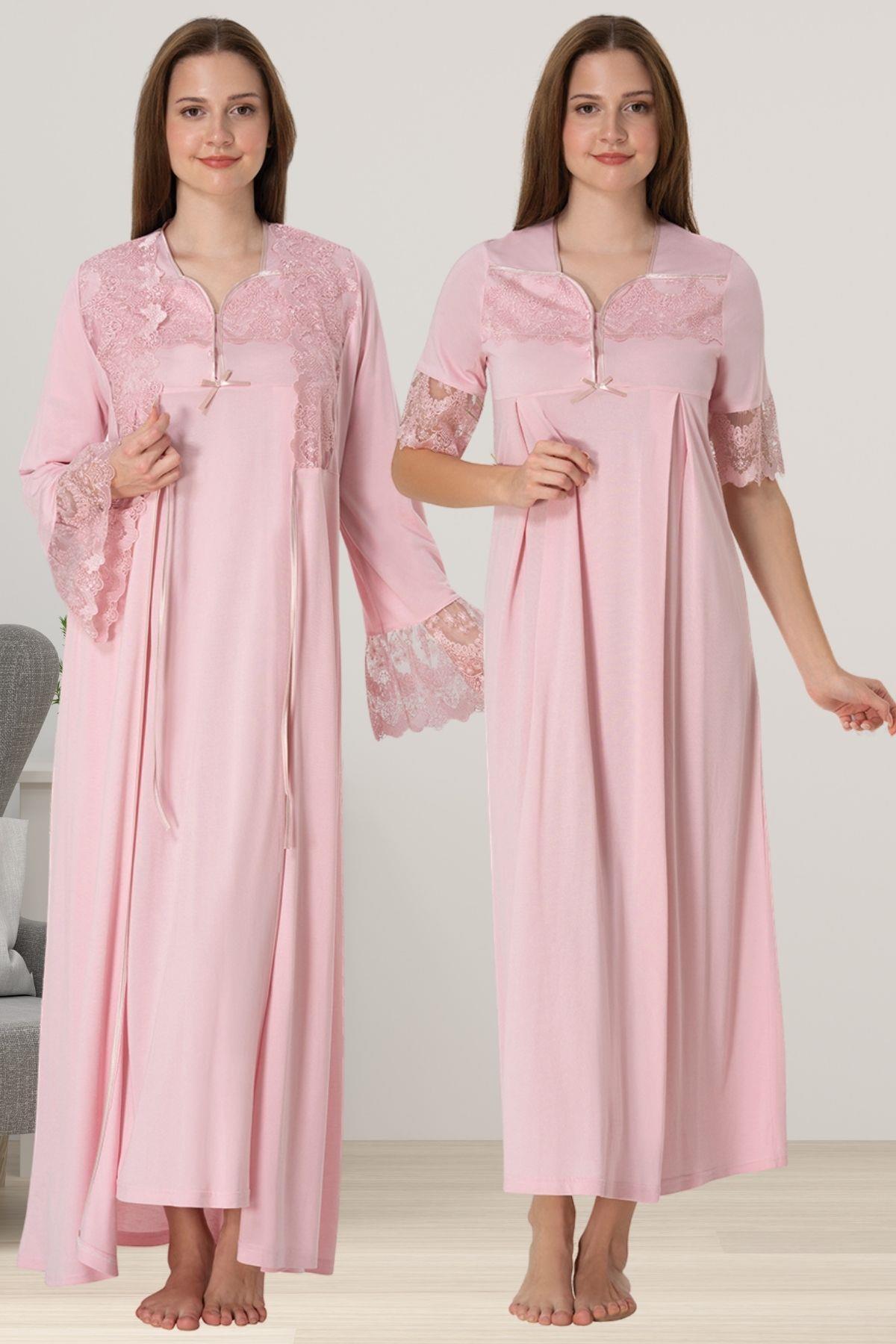 Effortt 9015 Pembe Sabahlıklı Hamile Lohusa Gecelik Takım