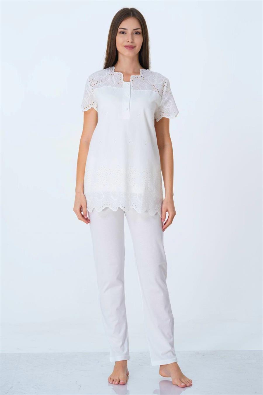Effortt 9022 Ekru Fistolu Hamile Lohusa Pijama Takımı