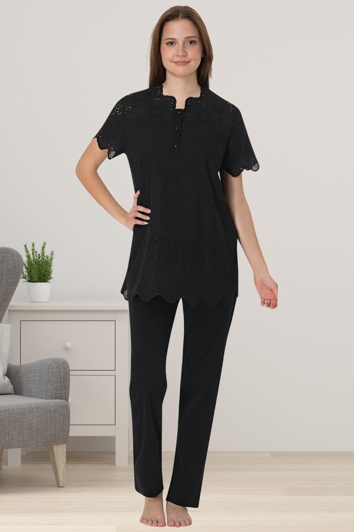 Effortt 9022 Siyah Fistolu Hamile Lohusa Pijama Takımı