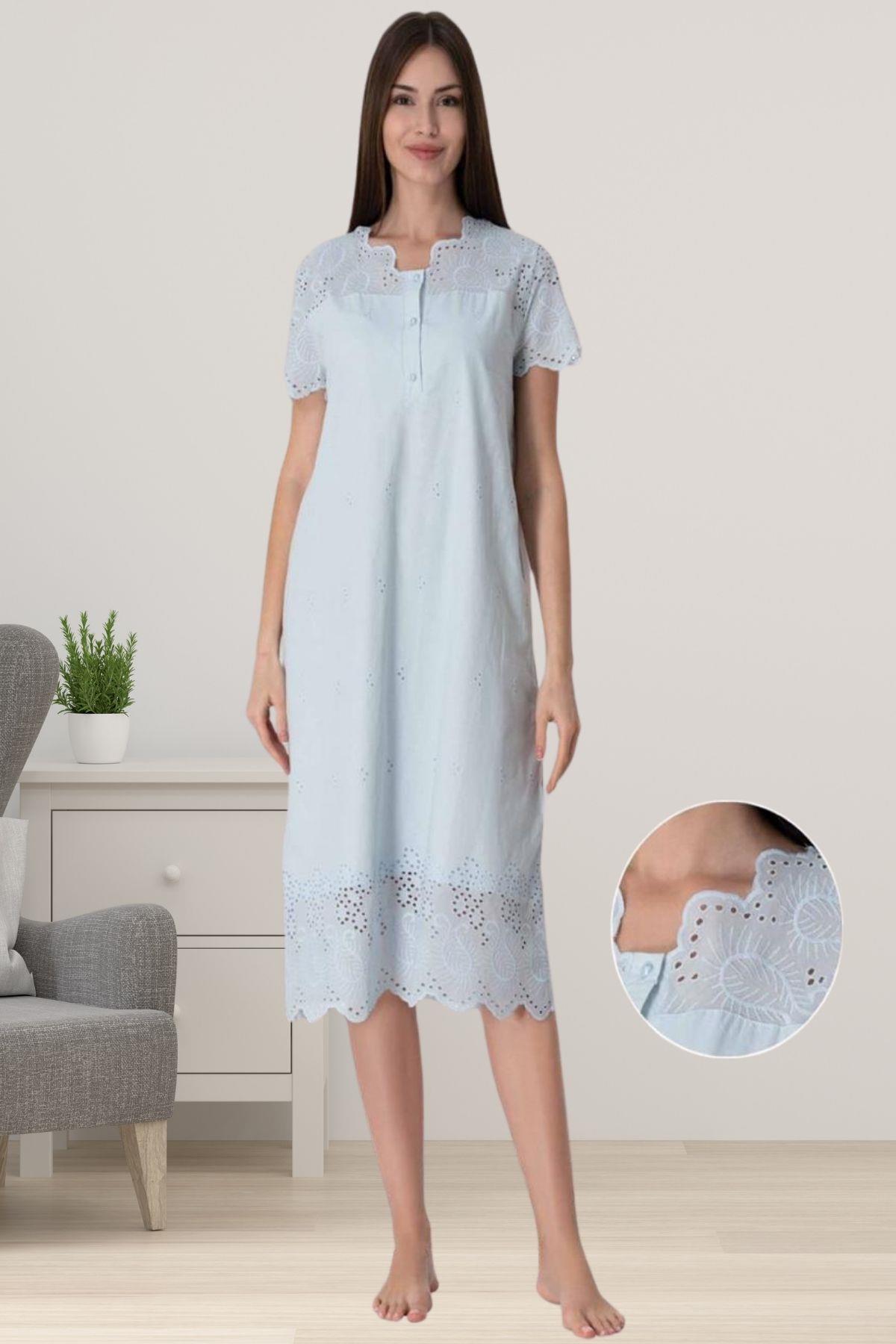 Effortt 9023 Mavi Fistolu Hamile Lohusa Gecelik