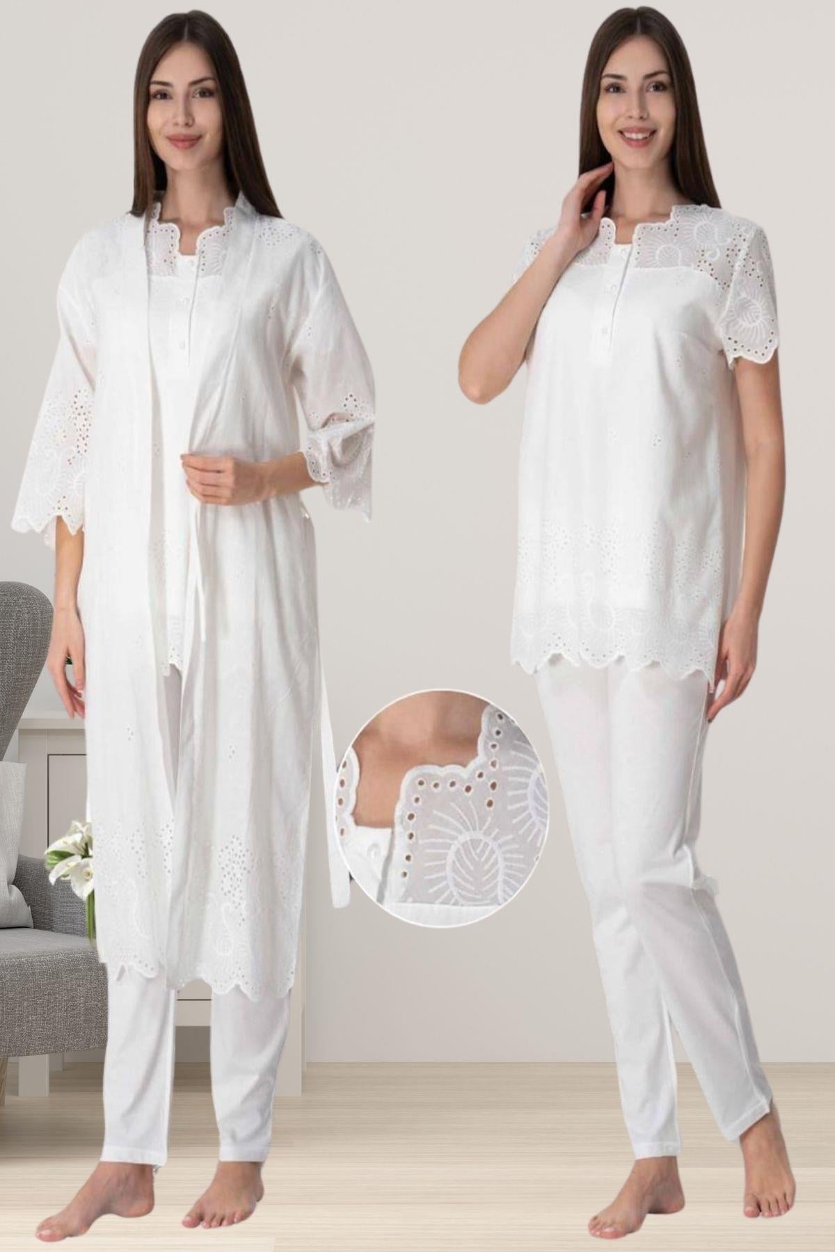 Effortt 9024 Ekru Fistolu Sabahlıklı Hamile Lohusa Pijama Takımı