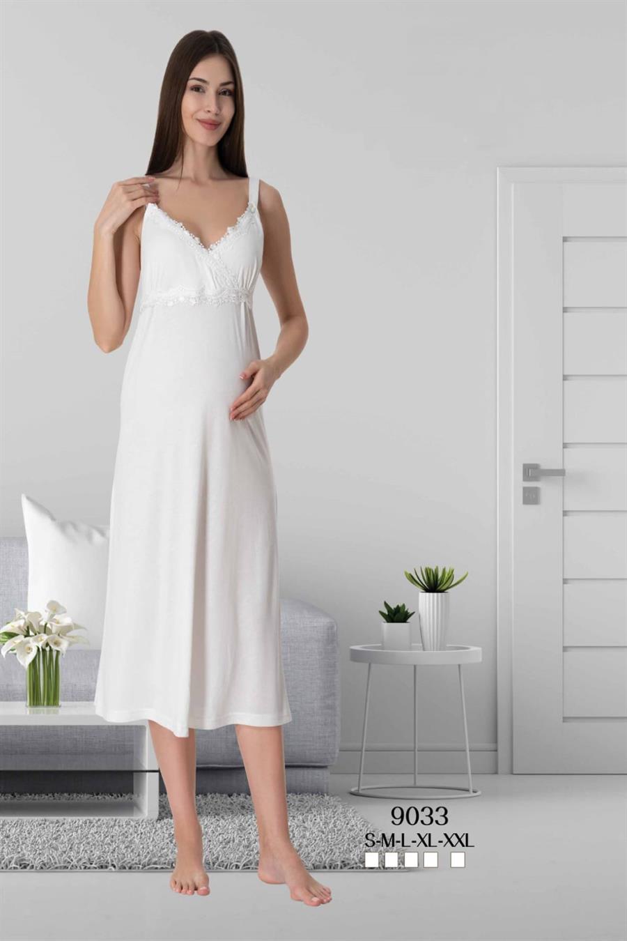 Effortt 9033 Ekru İp Askılı Hamile Lohusa Gecelik