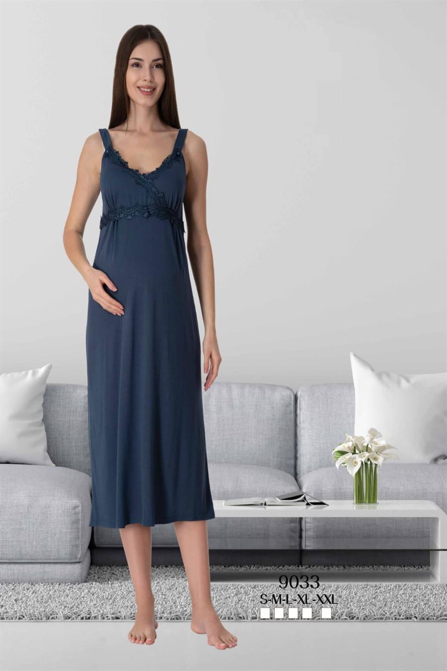 Effortt 9033 Lacivert İp Askılı Hamile Lohusa Gecelik